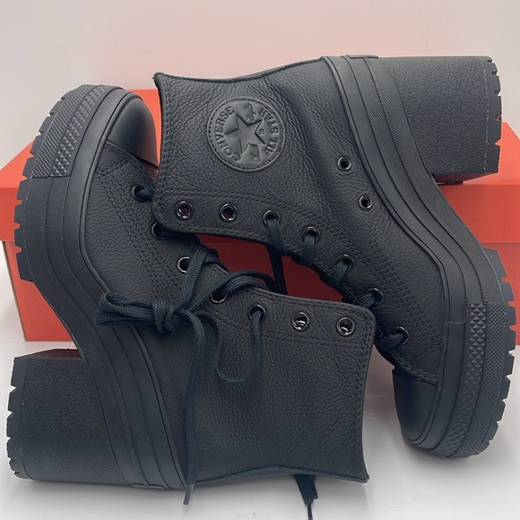 Converse WMNS CHUCK 70 DE LUXE HEEL HI BLACK/BLACK/WHITE A06145C Platforms Snkrs - Picture 11 of 16